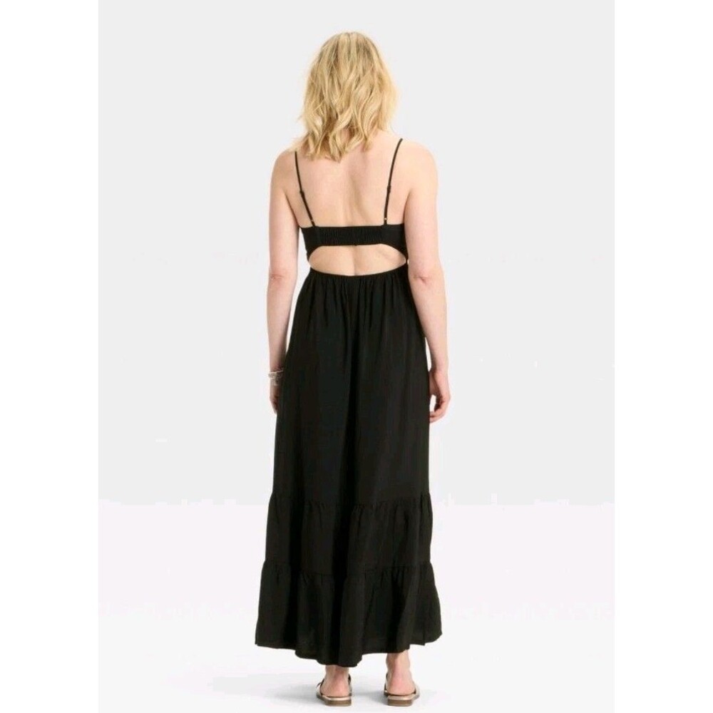 Women Dress XL Black Maxi Tiered Sundress Summer Sleeveless Open Back Feminine - Picture 2 of 8